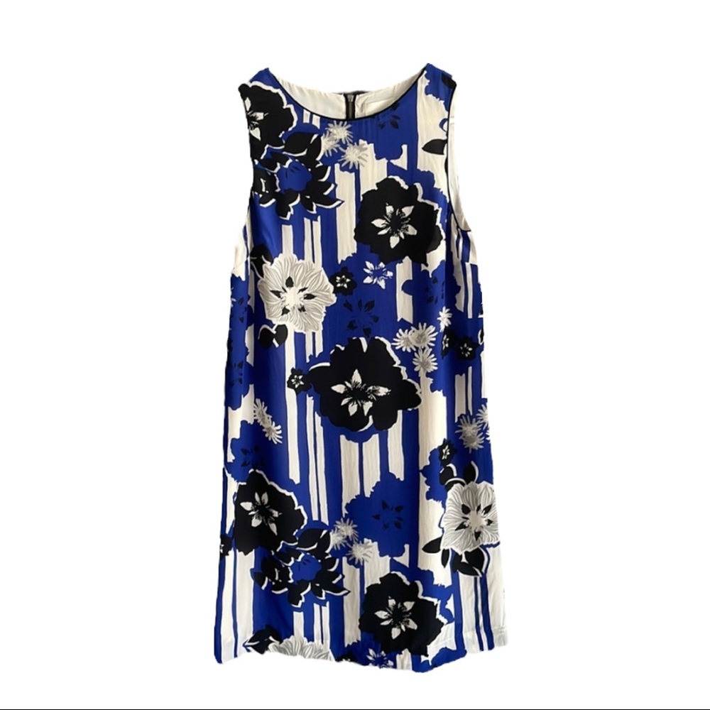Anthropologie Maeve Silk Shift blue/black floral Dress size 2 VGUC